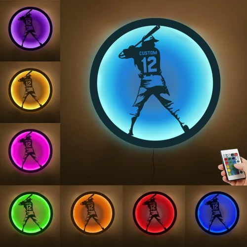 Miniatura 19 de Letrero de metal personalizado para jugador de béisbol con luz LED, nombre y número personalizado, arte de pared de béisbol, letrero de neón