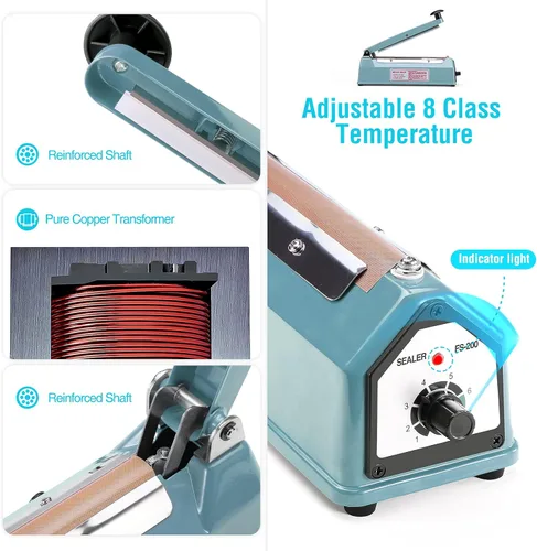 Miniatura 7 de METRONIC Sellador de impulso de 8 pulgadas, máquina selladora térmica manual para bolsas de plástico, selladores de bolsas retráctiles, máquina