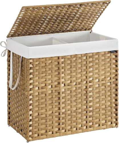 Miniatura 24 de SONGMICS Canasta de lavandería con tapa, cesto de ropa de 23.8 galones (90 L) de ratán sintético con tapa y asas, plegable, forro extraíble