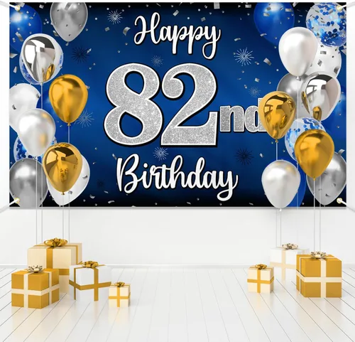 Miniatura 140 de Decoración de feliz cumpleaños 35, globo azul y plateado de 35 años, cartel grande de telón de fondo de cumpleaños, suministros para fiesta de 35th