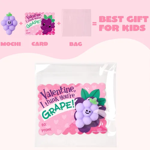 Miniatura 6 de JOYIN Paquete de 30 tarjetas de regalo para el día de San Valentín con juguetes esponjosos Mochi de frutas, juguetes para aliviar el estrés, juguete