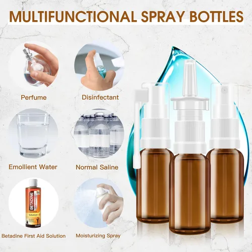 Miniatura 7 de YAKESD Botella de spray nasal, 6 atomizadores recargables de vidrio ámbar de 1.0 fl oz/1 oz, atomizadores de niebla fina, pequeño rociador nasal