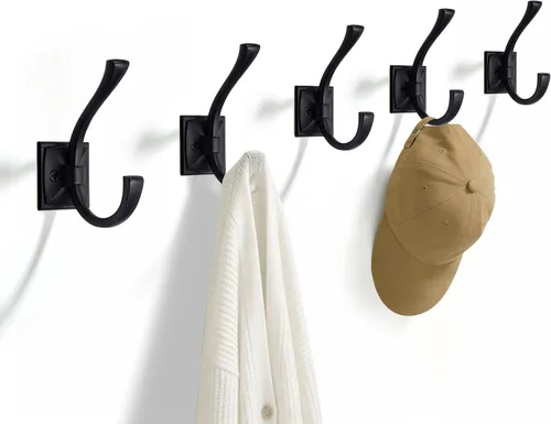 Miniatura 12 de TUNNY Paquete de 5 ganchos para colgar en la pared de diseño antiguo, ganchos de latón antiguo, gancho para toallas para armario de zapatos