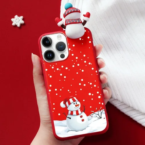 Miniatura 4 de Paquete de 2 fundas navideñas lindas para iPhone 13 Pro, patrón rojo 3D de muñeco Papá Noel muñeco de nieve Feliz Navidad de silicona suave TPU