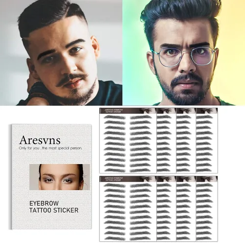Miniatura 5 de Aresvns Tatuaje de cejas para hombres. Cejas falsas realistas, 88 pares de calcomanías de transferencia de cejas de imitación 4D, tamaños adecuados