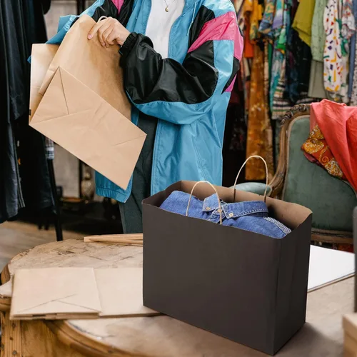 Miniatura 5 de SHOPDAY Bolsas de papel negro con asas de 16 x 6 x 12 pulgadas, paquete de 25 bolsas de papel kraft grandes a granel, bolsas de compras, bolsas