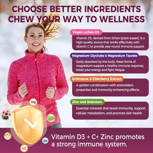 Miniatura 5 de Gomitas de suplemento de apoyo inmunológico 10 en 1, con equinácea, saúco, vitamina C y zinc, selenio, vitamina D3 5000IU, magnesio, multivitamínico