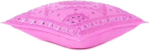 Miniatura 2 de Funda de cojín decorativa bohemia bordada con espejos, hecha a mano para sofá, dormitorio, sala de estar (negro, 16 x 16 pulgadas)