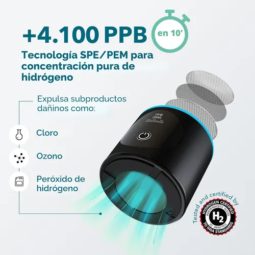 Miniatura 5 de PIURIFY Generador de botella de agua de hidrógeno - Hasta 4100+ PPB - Tecnología SPE/PEM - Generador H2 certificado - Sistema portátil de Negro