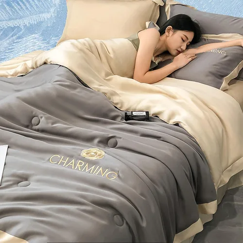 Miniatura 12 de Manta de seda de hielo simple para aire acondicionado, fresca como helado, manta ligera para verano con doble cara fría, edredón refrescante