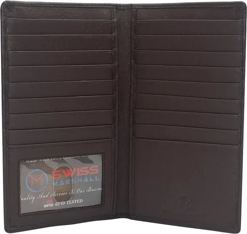 Miniatura 20 de Marshal Billetera de Cuero Bifold con Bloqueo RFID para Hombres y Mujeres Soporte de Cuero Genuino con 19 Ranuras, 2 Compartimentos para Billetes