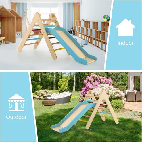 Miniatura 9 de Olakids Conjunto Triángulo Pikler 2 en 1 Juguetes de Escalada para Niños Pequeños Marco de Escalada Plegable de Madera Montessori Gimnasio de Selva