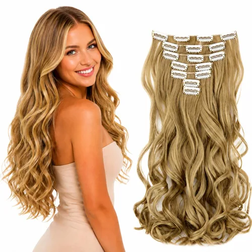 Miniatura 20 de PRETTYSHOP XXL Full Head Set 8 PCs 20 pulgadas Clip en extensiones de pelo Hairpiece Wavy Heat-Resisting, CES1-1_1, 1