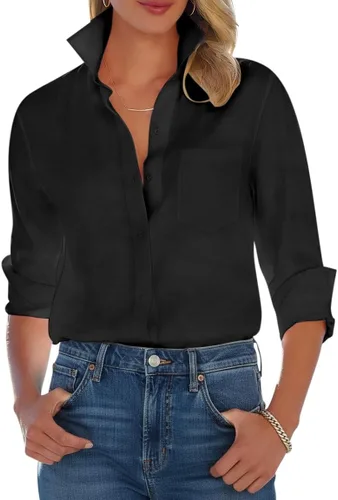 Miniatura 11 de Camisas con botones para mujer, camisa de vestir de manga larga, sin arrugas, con cuello, camisa de trabajo, casual, blusa de oficina