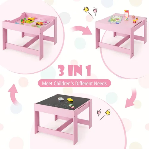 Miniatura 2 de KOTEK Juego de mesa y 2 sillas de madera para niños con pizarra y cajones de almacenamiento, mesa de actividades múltiples para niños para aprender