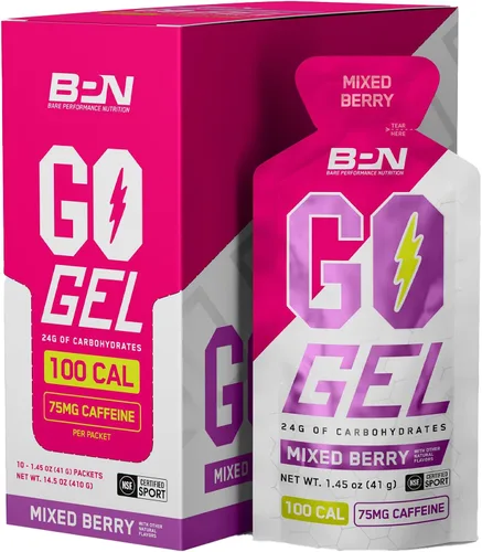 BARE PERFORMANCE NUTRITION, BPN Go Gel Endurance, 24g de hidratos de carbono y 100 calorías por paquete, gel para correr vegano + sin gluten, 10