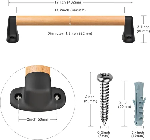 Miniatura 6 de SELEWARE Asa de seguridad para patio de recreo de 17 pulgadas, mango de madera para niños, asas de agarre para patio de juegos, casa de árbol