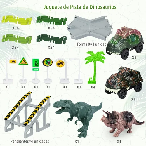 Miniatura 2 de Juguetes de dinosaurio, crea una carrera de carretera mundial de dinosaurios, juego de pista flexible y 2 piezas de autos de dinosaurio geniales