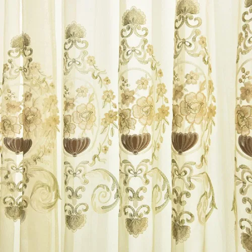 Miniatura 2 de Cortinas traslúcidas bordadas elegantes y clásicas europeas, para tratamiento de ventana, bolsillo para barra de cortina básicas, cortinas fábicas