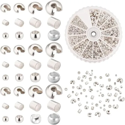 Miniatura 7 de PH PandaHall Acerca de 1591 piezas de kits de hallazgos de fabricación de joyas, 12 estilos de cuentas de latón dorado, cuentas de crimpado