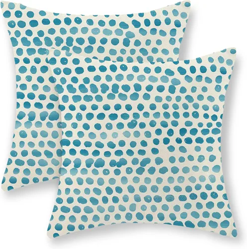 Miniatura 9 de CXMEIFLY Fundas de almohada de lunares 16x16 pulgadas, juego de 2 fundas de almohada azules y crema para exteriores, fundas de almohada decorativas