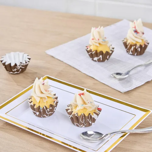 Miniatura 6 de Restaurantware Panificio - Tazas para hornear de 0.4 onzas, 200 forros acampanados para magdalenas, cajas de papel marrón y blanco congelables