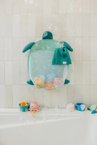 Miniatura 6 de Copper Pearl Oceana - Soporte de juguete de baño de malla extragrande con ventosas: red de almacenamiento de juguetes de baño de secado rápido