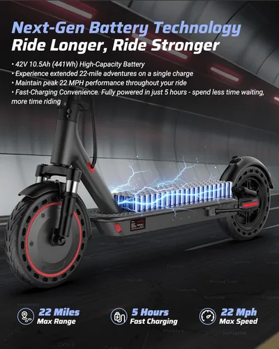 Miniatura 4 de Qlaway Electric Scooter for Adults, 350W/500W Motor, Up to 22 Miles Long Range, 8.5" /10" Solid Tires, 265 lbs Load Capacity, Foldable Commuting
