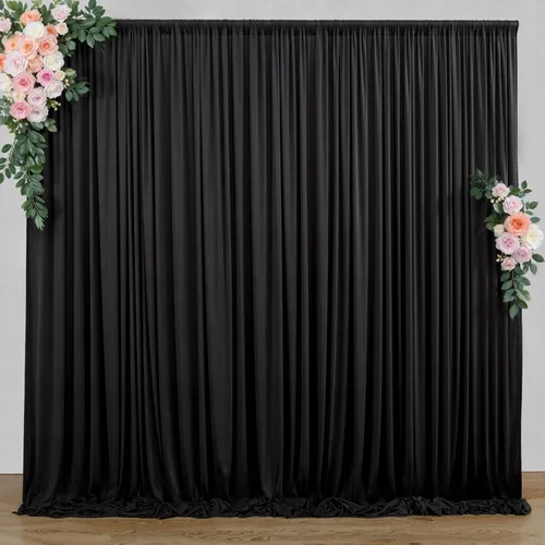 Cortina de fondo negra de 10 x 8 pies sin arrugas para fiestas, cortinas de fondo negro de poliéster para graduación, cumpleaños, boda, fiesta,