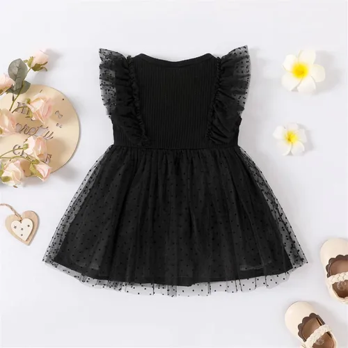 Miniatura 2 de Vestido de princesa 100 % algodón sin mangas tutú vestido de verano para niñas pequeñas, vestido de malla con volantes 3M-3Y