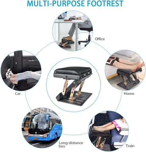 Miniatura 6 de Reposapiés para debajo del escritorio en el trabajo con 4 niveles de altura ajustable, reposapiés plegable ergonómico para oficina