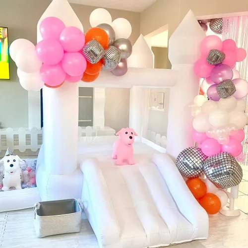 Miniatura 2 de iLink-outer Casa de rebote blanca para niños con soplador de bola deslizante Oxford White Castle 108 x 108 x 84 pulgadas, regalo de fiesta