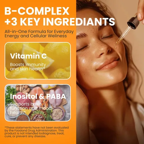 Miniatura 6 de Methylated B Complex Liquid Drop, vitaminas del complejo B líquido para mujeres, con metil B12, metilfolato, B1, B3, B5, B6, B7, C, Omega-3