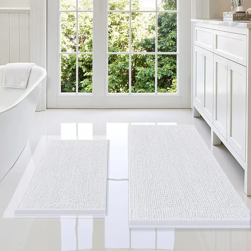 Miniatura 63 de Smiry Juego de 2 alfombras de baño, felpilla suave y absorbente, lavable a máquina, antideslizantes, para bañera, ducha y suelo