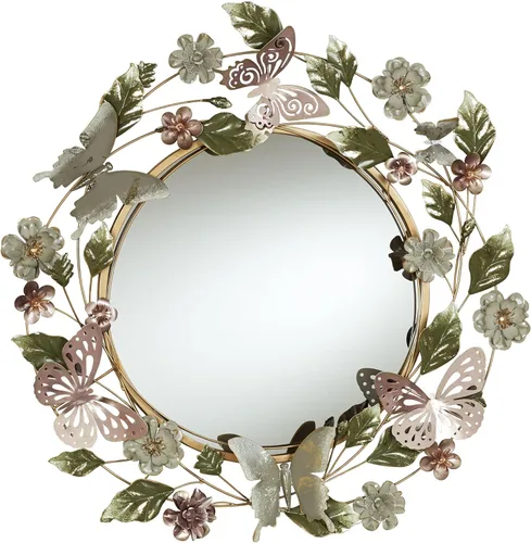 Touch of Class Espejo de pared de metal dimensional con diseño floral, diseño redondo, inspirado en la naturaleza, para dormitorio, baño