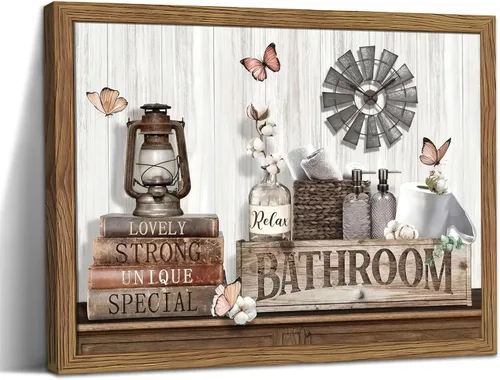 Miniatura 16 de Decoración de Pared de Baño de Granja, Lienzo de Algodón Rústico Enmarcado, Pintura de Decoración de Pared, Carteles Modernos de Arte de País