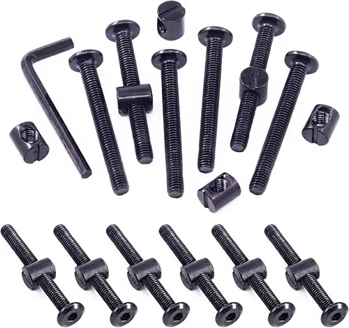 Miniatura 24 de Swpeet 25 tornillos de cabeza hexagonal M6 de 3.150 in, color negro, para cuna, cuna y tuercas de barril con 1 llave Allen, perfecta para muebles