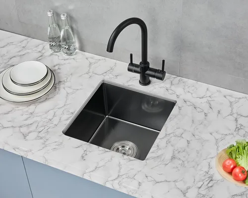 Miniatura 2 de Undermout - Fregadero de cocina negro de 15 x 15 pulgadas, acero inoxidable 304 hecho a mano, tazón individual pequeño, barra de cocina o fregadero