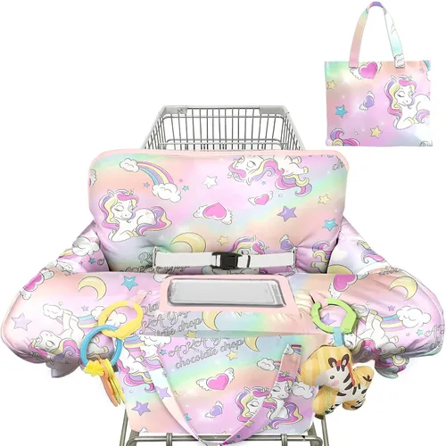 Miniatura 22 de Funda para carrito de compras para bebé, funda para silla alta 2 en 1, con arnés de seguridad, multifuncional, patrón de dinosaurio, color azul