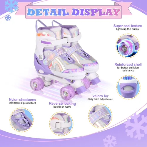 Miniatura 3 de Roller Skates for Girls Boys Kids Age 3-12 Years Old Adjustable 4 Sizes with Wheels Light up, Birthday Gift for Children Teens, Indoor Outdoor