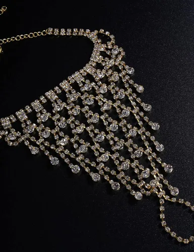 Miniatura 5 de Jumwrit Pulsera de anillo de dedo para mujer, con diamantes de imitación, con anillo, pulsera esclava, arnés de mano para niñas