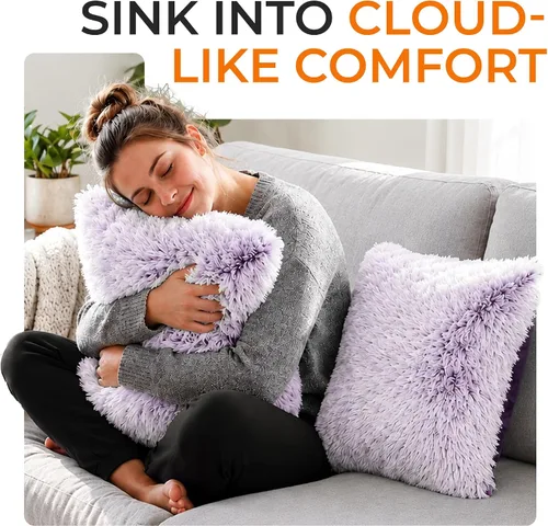 Miniatura 2 de Cheer Collection Almohadas Decorativas para Sofá y Cama, Almohadas Decorativas Suaves de Pelo Largo con Rellenos Incluidos, Acogedoras Almohadas