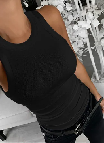 Miniatura 3 de Samefar Camiseta sin mangas de punto ajustado para mujer, sin mangas, espalda cruzada, casual, básica, acanalada