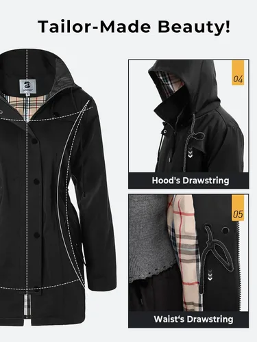 Miniatura 5 de Chaqueta larga para lluvia, con capucha, para mujer, cortavientos para exteriores