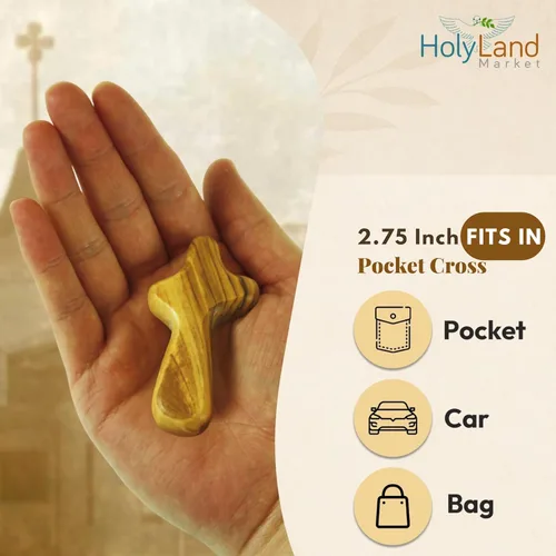 Miniatura 4 de Paquete de 100 cruces de bolsillo de madera de olivo de Belén de tamaño mediano – Cruces auténticas de Belén para la comodidad de la tierra santa