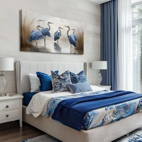 Miniatura 2 de 20"x 40" Canvas Wall Art Blue Heron Sea Bird Wild Bird Coastal Birds Vintage Heron Herons Blue Framed Pictures Painting Prints Large Wall Art for