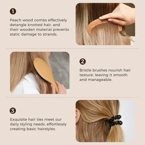 Miniatura 6 de BLACK EGG Cepillo de cerdas de jabalí para mujeres, hombres y niños, cerdas naturales suaves para cabello delgado y fino, restaura brillo y textura