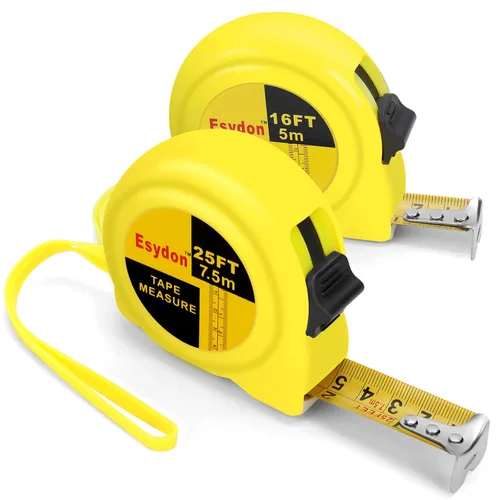 2 Paquetes de Cinta Métrica 25 pies / 16 pies, Cinta Métrica Extensible Esydon, Medidor de Cinta Auto-Bloqueante, Cinta de Medición con Escala