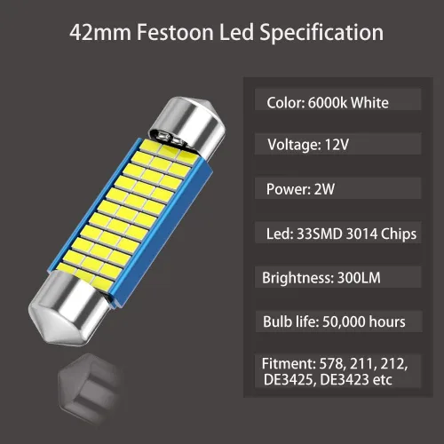 Miniatura 3 de 578 Festoon - Bombilla LED de 1.654 in, 1.614 in, 1.65 pulgadas, Festoon DE3425 DE3423 211-2, 12 V, 33SMD, luz blanca de 1.654 in, bombillas LED