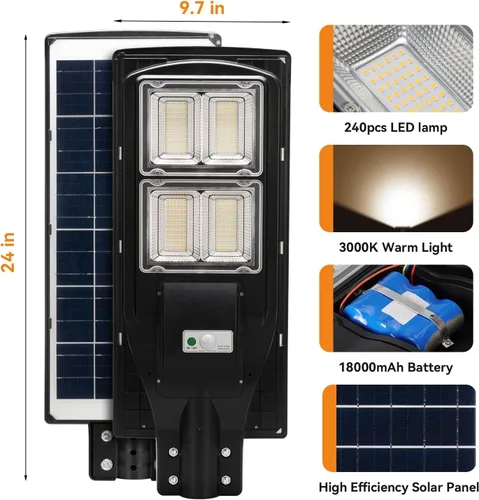 Miniatura 7 de LANGY Luces solares de 3000 K de color blanco cálido para exteriores, luces de estacionamiento comercial, luces amarillas, 180 LED chips de luz